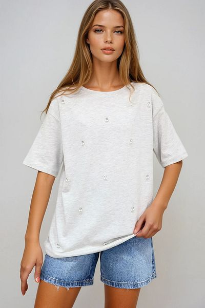 VAGGON Gray Oversize Gray Crew Neck T-Shirt Suitable for Gray Spirit Prmx11964