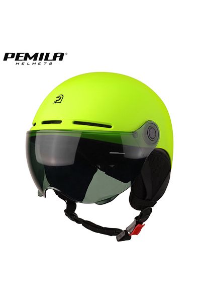 PEMILA 56-63CM V09-Yellow-Ear-Gray PEMILA New Full edge wrapping process Cycling Helmet With Goggles Lens E