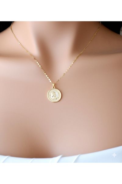 Neva GOLD PLATED BARRY CHAIN ANTIQUE TERM COIN MOTIF MEDALLY NECKLACE