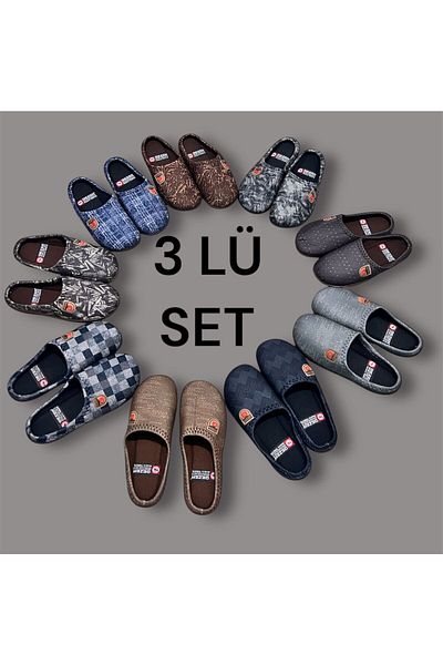 GEZER Ανδρικές παντόφλες χαλιού σπιτιού Guest Slippers Soft Roller Sole Σετ 3 ανδρικές παντόφλες