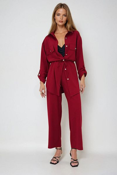 VAGGON Set jachetă Safari burgundy și pantaloni aerobin cu talie elastică - Buzunare duble YMX8448