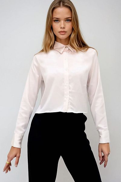 VAGGON Women's Ecru Satin Crop Shirt Prmx13497