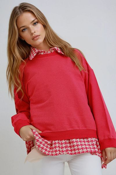 VAGGON Γυναικεία φούξια λαιμόκοψη Oversize Basic εποχιακή φούτερ Vgn-669-001