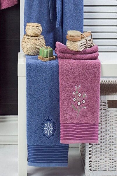 sternen glanz Σετ μπουρνούζι 4 τεμαχίων από 100% βαμβάκι με κεντημένες πετσέτες Sternen - Σετ πετσετών μαλλιών / Σετ προίκας / Σετ μπάνιου