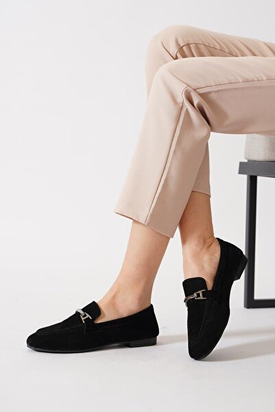 Moda Pie Mocasnic cu cataramă Vesder Balerini de damă din piele naturală din piele intoarsa neagra