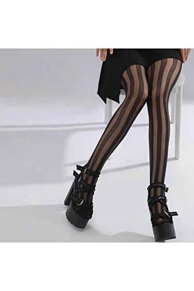 Apex 1 Pair Stylish Black Striped Ultra Sheer Pantyhose