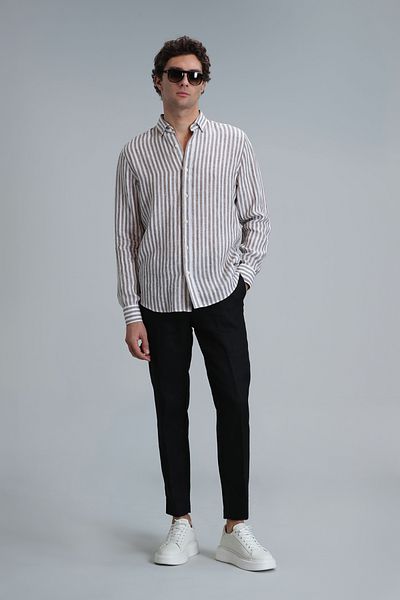 Lufian Ανδρικό πουκάμισο Basic Regular Fit καφέ - Νέο
