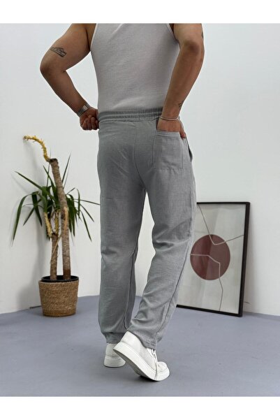 Combineman35 Women Men Linen Fabric Baggy Fit Trousers with Lacing Detail