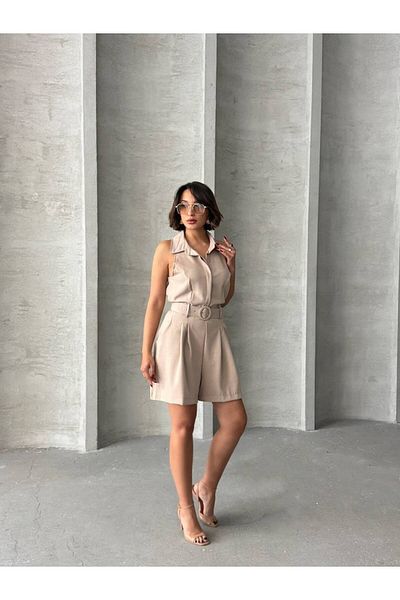 RockMore Trend Collared Shorts Jumpsuit