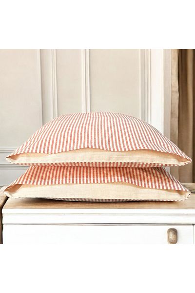 MundoLindo 100% Cotton Yarn - Dyed Striped Single Pillow Case - 2 Pcs 50X70 cm Natural