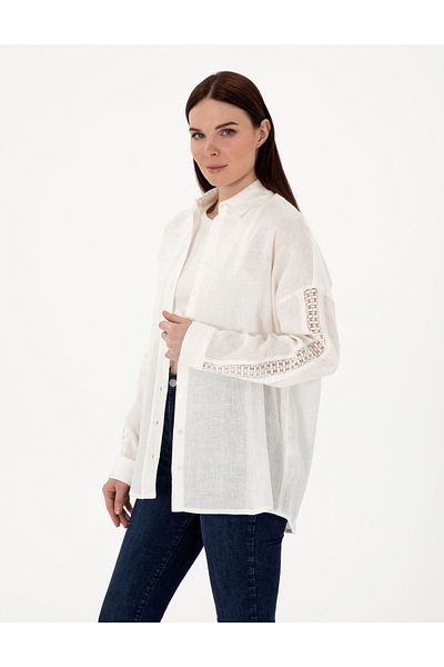 Pierre Cardin White Oversize Long Sleeve 100% Linen Shirt 50301124-Vr013