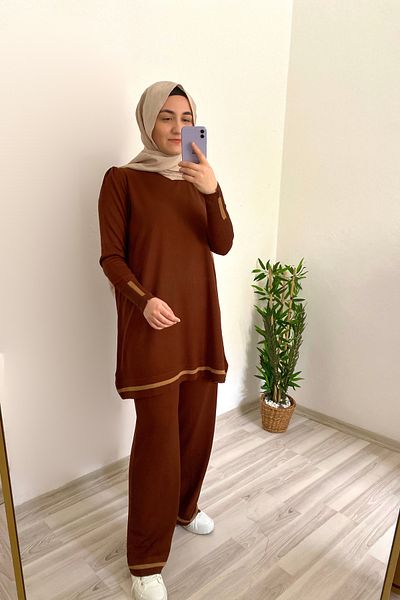 Marjita Hijab Mercerized Cold Yarn Tunic Trousers Double Set