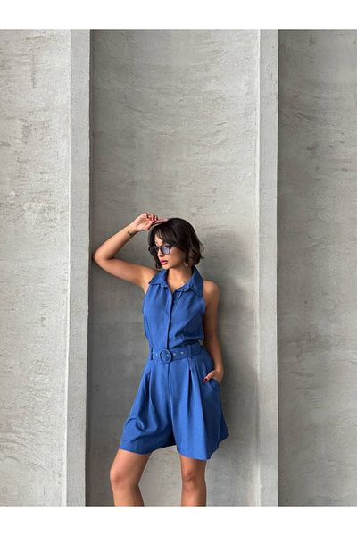 RockMore Trend Collared Shorts Jumpsuit
