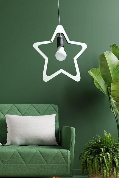 Nurnivus Single Black Star Wooden Chandelier Star Star Children's Room Living Room Kitchen Decorative Pendant Lamp Rustic Lamp