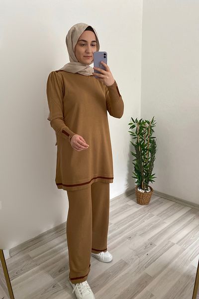 Marjita Hijab Mercerized Cold Yarn Tunic Trousers Double Set