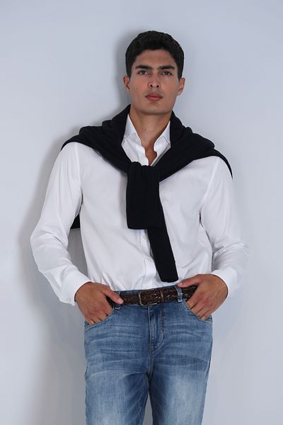 Lufian Cămașă de bază albă slim fit Daniel pentru bărbați