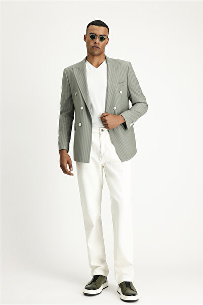 Kiğılı Тънко прилепващо сако с ревери и райета