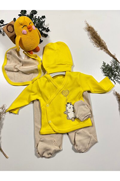 Bebellom 5'Li Hastane Çıkış Seti Tavşanlı Desenlim %100 Pamuk Yeni Sezon