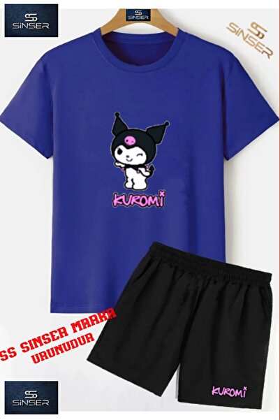 SS SİNSER Children's Kuromi Summer Custom Printed Crew Neck T-Shirt - Shorts Set