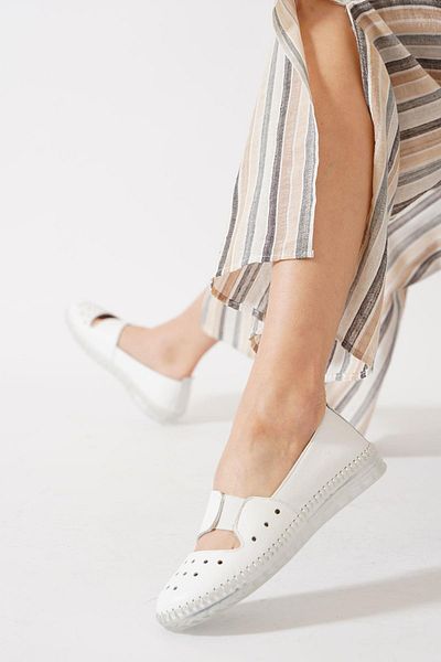 Moda Pie White Skin Teval Studded Lasikli Genuine Leather Shoes