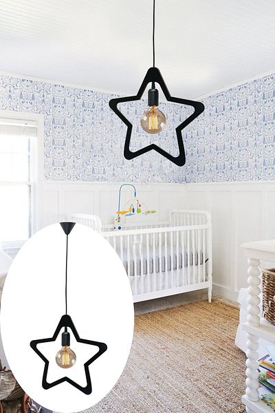 Nurnivus Single Black Star Wooden Chandelier Star Star Children's Room Living Room Kitchen Decorative Pendant Lamp Rustic Lamp
