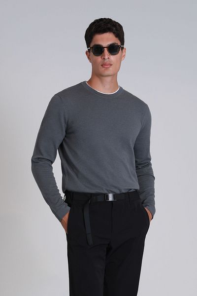 Lufian Men's Sweater - Dark Gray, Stone Model
