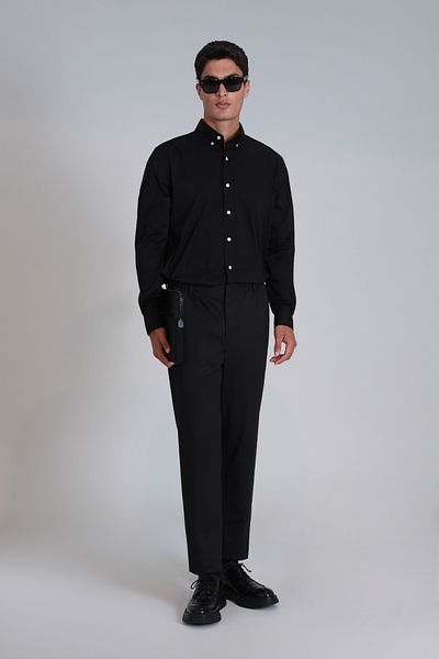 Lufian Cămașă neagră Slim Fit pentru bărbați Jakob - Model de bază