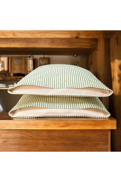 MundoLindo 100% Cotton Yarn - Dyed Striped Single Pillow Case - 2 Pcs 50X70 cm Natural