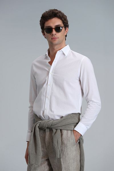 Lufian Ανδρικό πουκάμισο Line Comfort Fit Λευκό