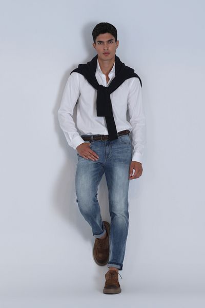 Lufian Cămașă de bază albă slim fit Daniel pentru bărbați