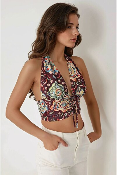Hiccup Etnik Desenli Kısa Tank Top