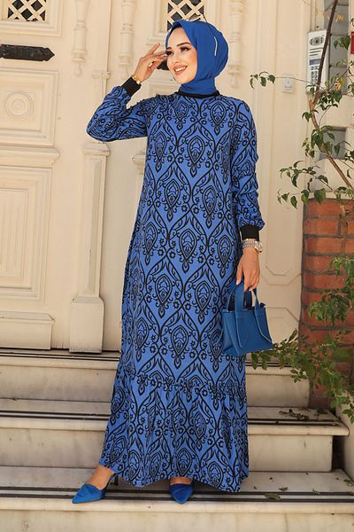Neva Style Φόρεμα με σχέδιο Sax Blue Hijab 2297sx