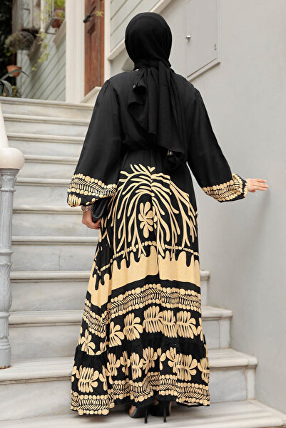 Neva Style Patterned Black Hijab Dress 10237S