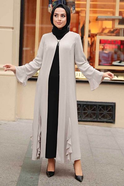 Neva Style Beige Teselli Abaya Lightweight 1535Beige Detailed Design
