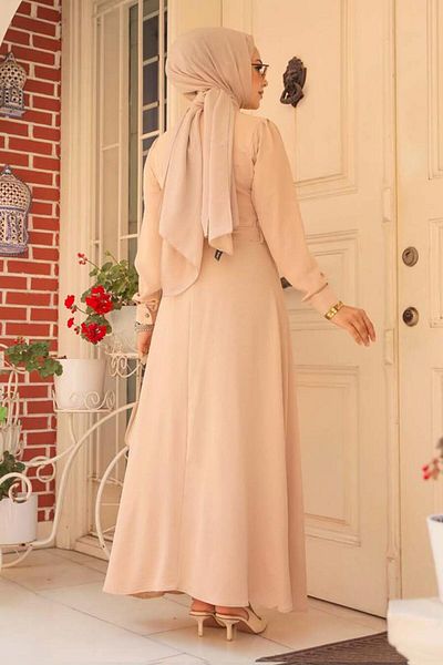 Neva Style Rochie Hijab Bej - Curea, Model 6621BEJ