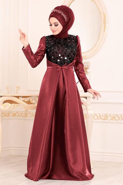 Neva Style Taffeta Burgundy Hijab Evening Dress 3755Br
