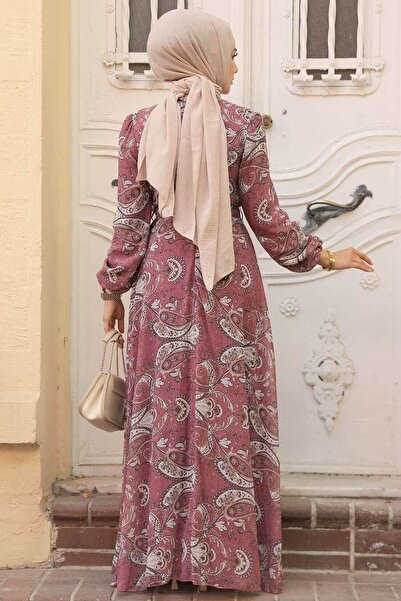 Neva Style Φόρεμα Hijab με σχέδιο λουλουδιών Dusty Rose 279081GK