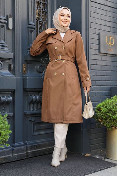Neva Style Taba Hijab Ζώνη Trench Coat - 60500TB