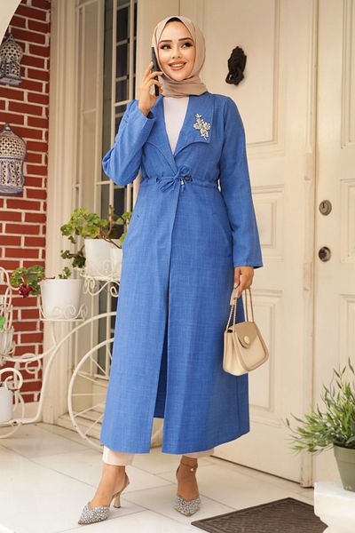 Neva Style Indigo Blue Hijab Καπάκι με τσέπη - 671IM