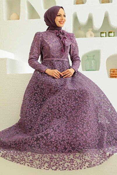 Neva Style Dantelli Lilac Hijab Evening Dress 22421Lila