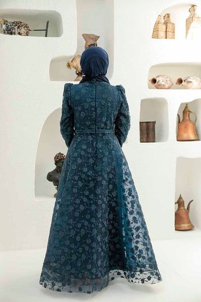 Neva Style Lacy Navy Blue Hijab Evening Dress 2238L