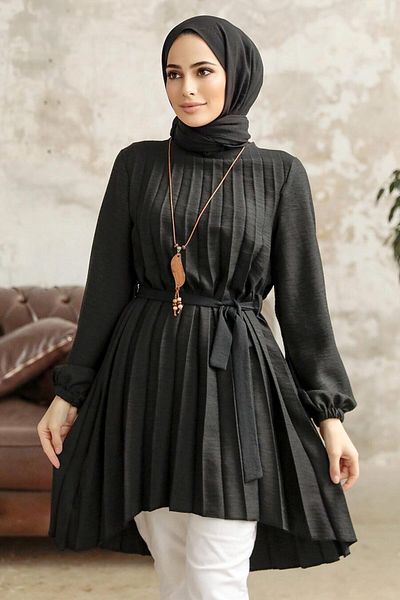 Neva Style تونيك حجاب أسود مطوي 41233s