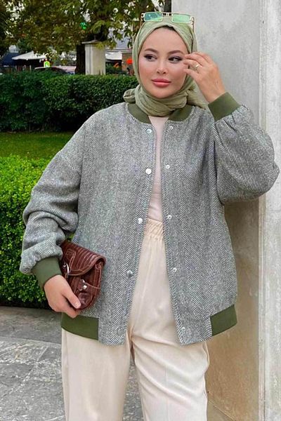 Neva Style سترة بومبر حجاب كاكي بأزرار 9263hk