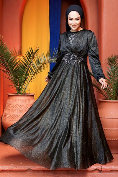 Neva Style Rochie de seara Hijab - Rochie de seara Hijab auriu argintiu 50151gold