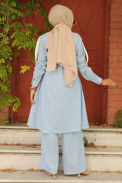 Neva Style طقم حجاب أزرق مكون من قطعتين - زر، 34141M
