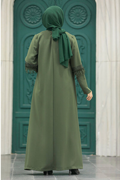 Neva Style Khaki Hijab with Sleeves Detail Ferace 10021HK