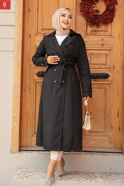 Neva Style - Trenci negru cu nasturi 5949s