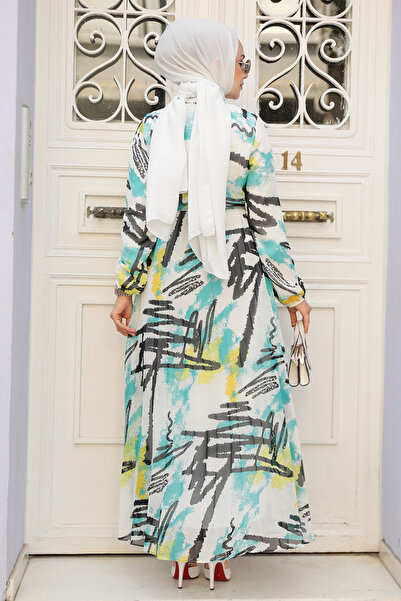 Neva Style Mint Patterned Hijab Dress - 34463MINT