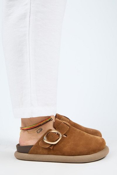 Manijero (Asymmetry) Women's Genuine Leather Belt Buckle Sabo Taba Slippers