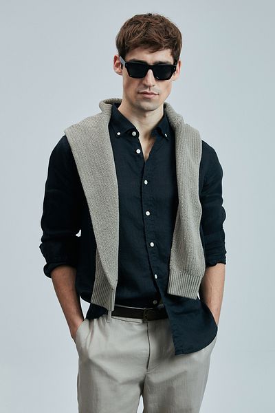Lufian Cămașă de in pentru bărbați - Pitaya, Comfort Fit, Negru